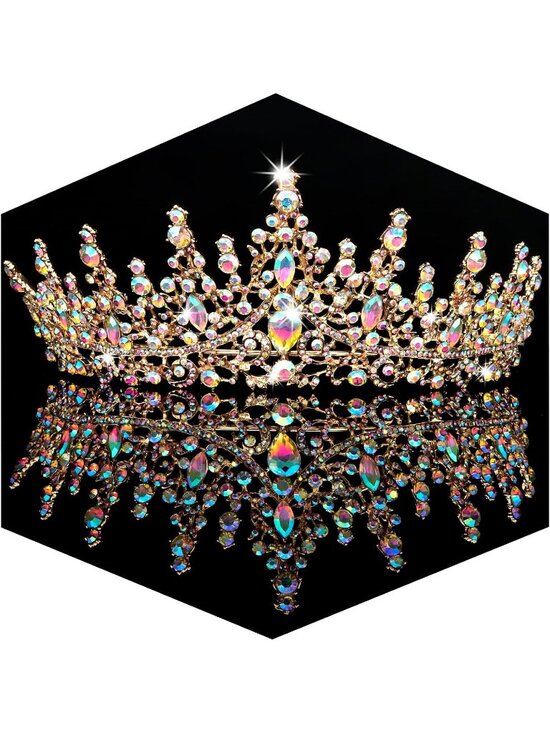 Women\'s AB Gold Crystal Queen Crown Tiara Wedding Prom Princess Headpiece main image 6